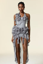 melissa grey Flower Asymmetric Folds Streame Mini Dress