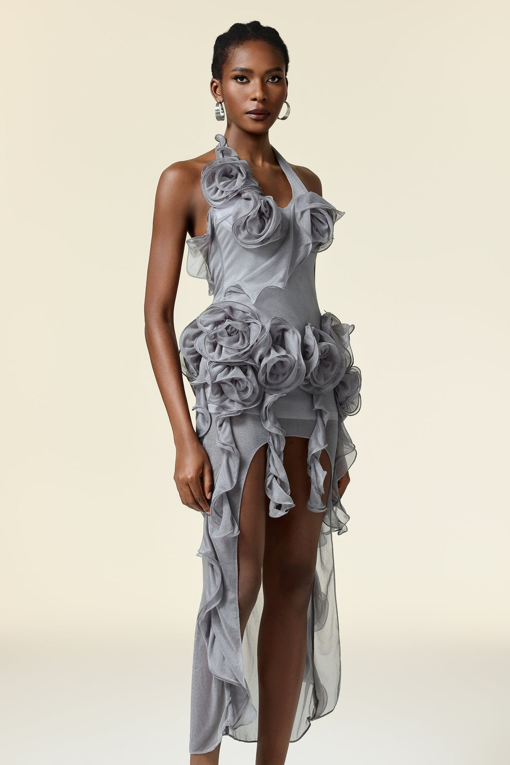 melissa grey Flower Asymmetric Folds Streame Mini Dress