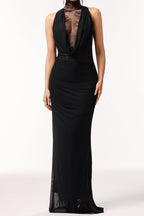 Guga Halter Sleeveless Lace Wrinkle Maxi Dress
