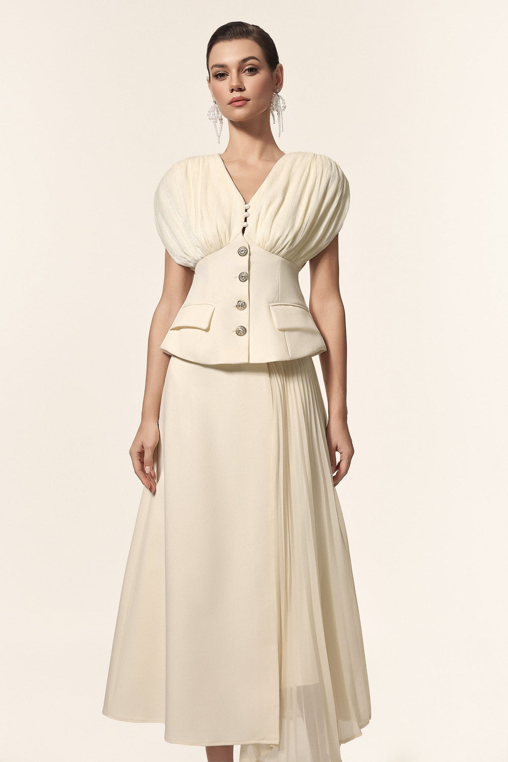 Harli V-Neck Sleeveless Folds Top And Skirt Two-Piece Set
