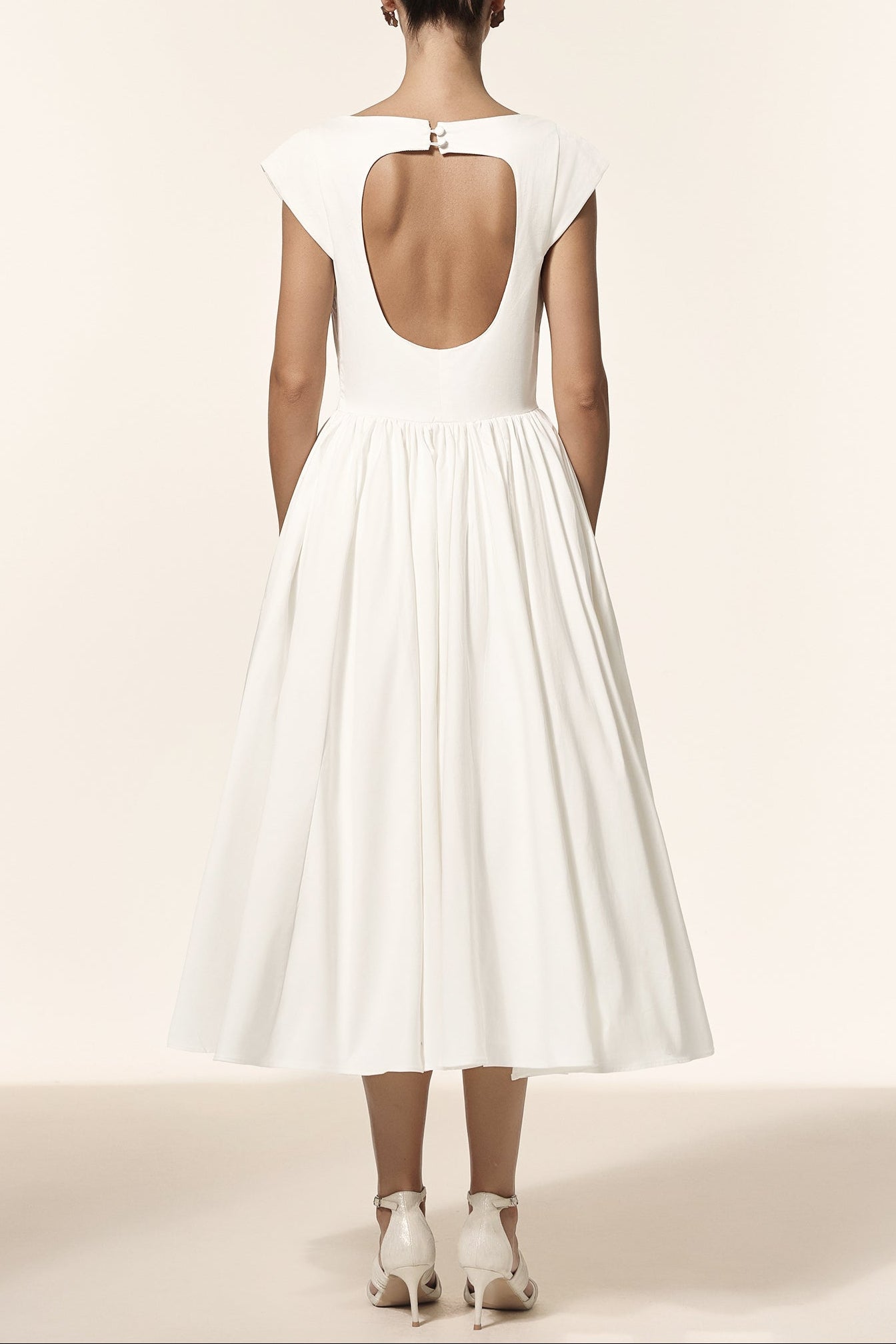 Lillian white Sleeveless Folds Midi Dress