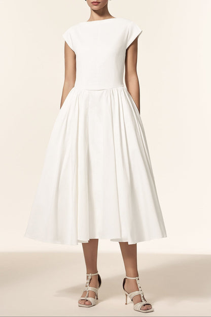 Lillian white Sleeveless Folds Midi Dress