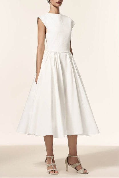 Lillian white Sleeveless Folds Midi Dress