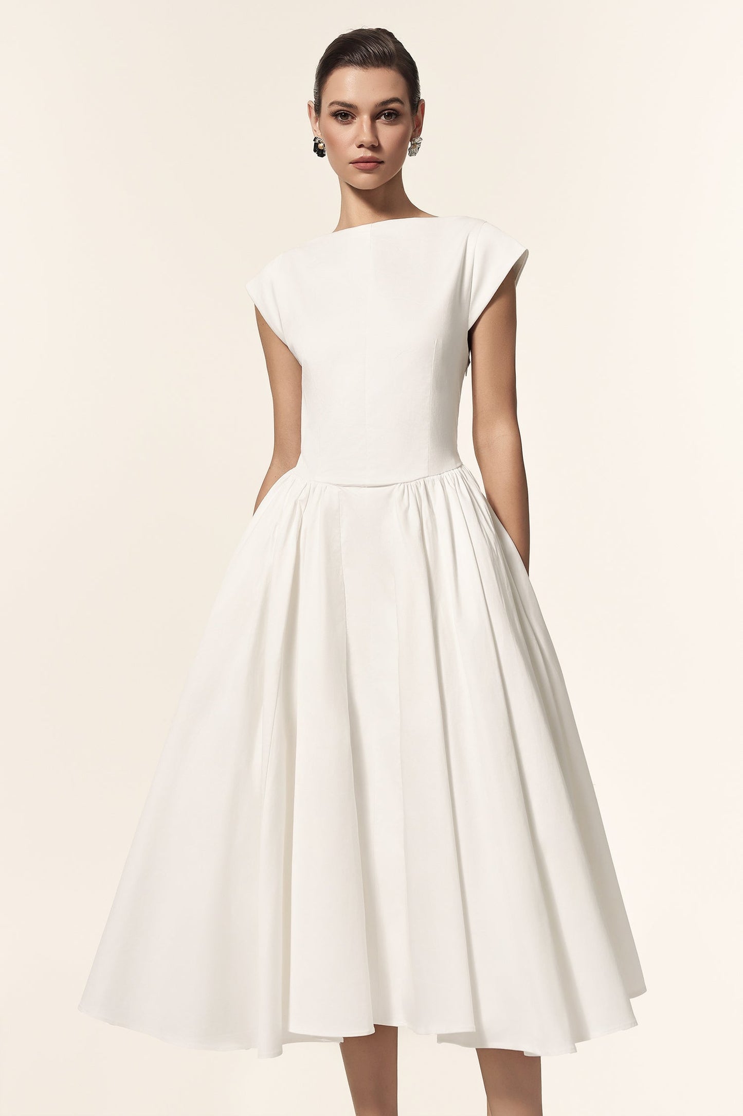Lillian white Sleeveless Folds Midi Dress
