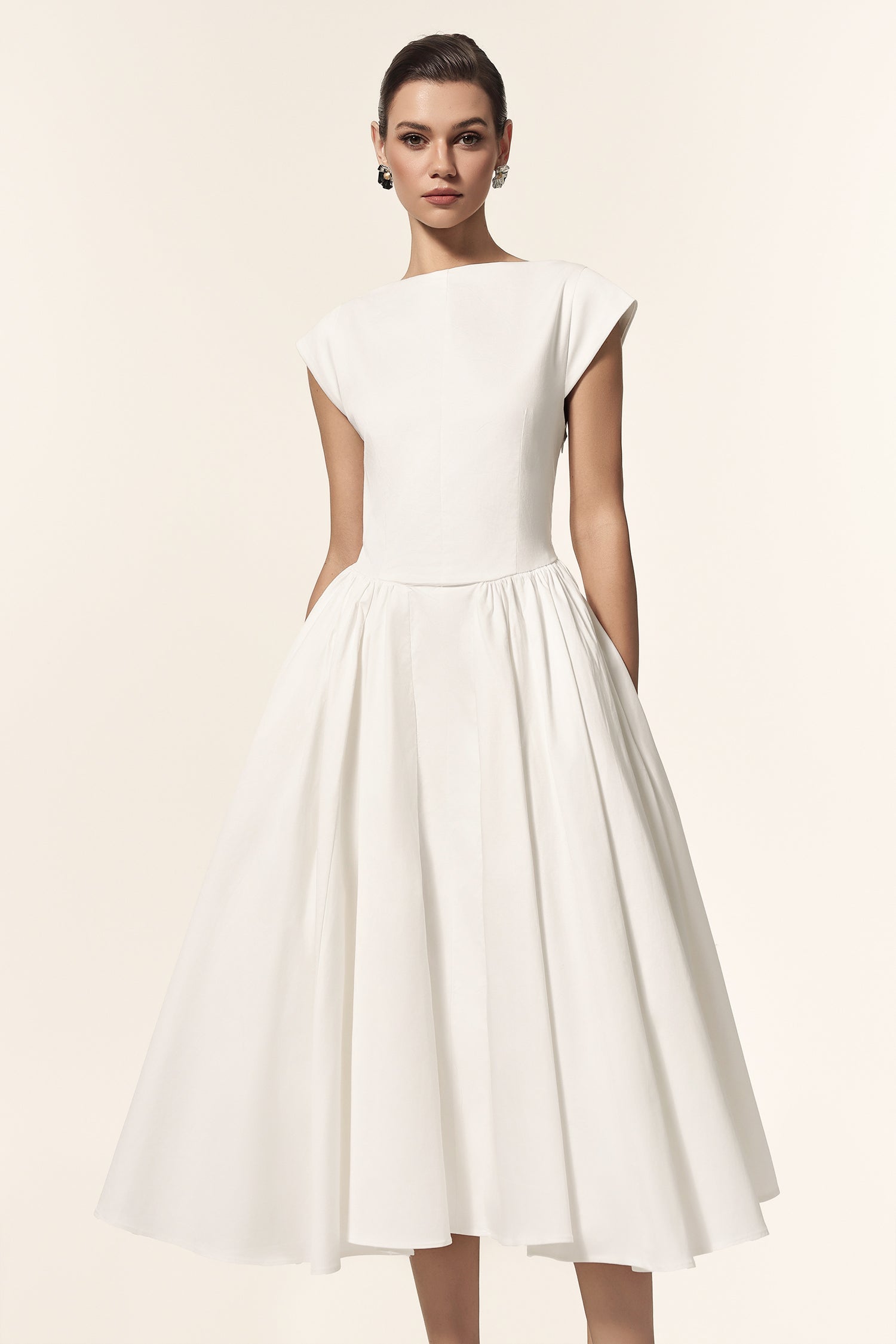 Flowering Girl Women Lillian white Sleeveless Folds Midi Dress
