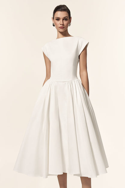 Lillian white Sleeveless Folds Midi Dress