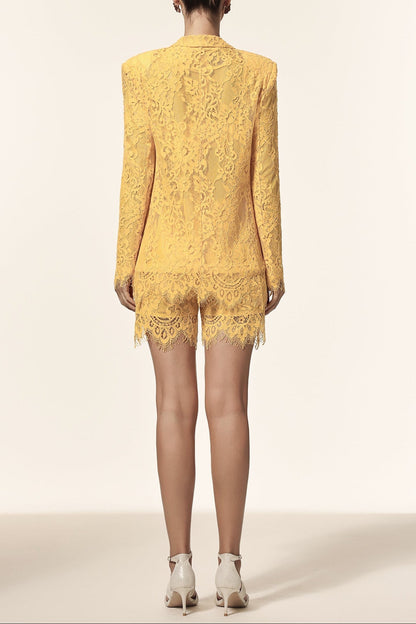 Rosee Halter Long Sleeves Lace Coat And Shorts Three-Piece Set