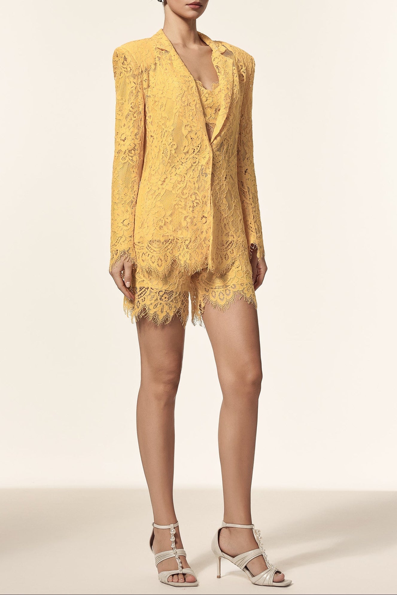 Rosee Halter Long Sleeves Lace Coat And Shorts Three-Piece Set