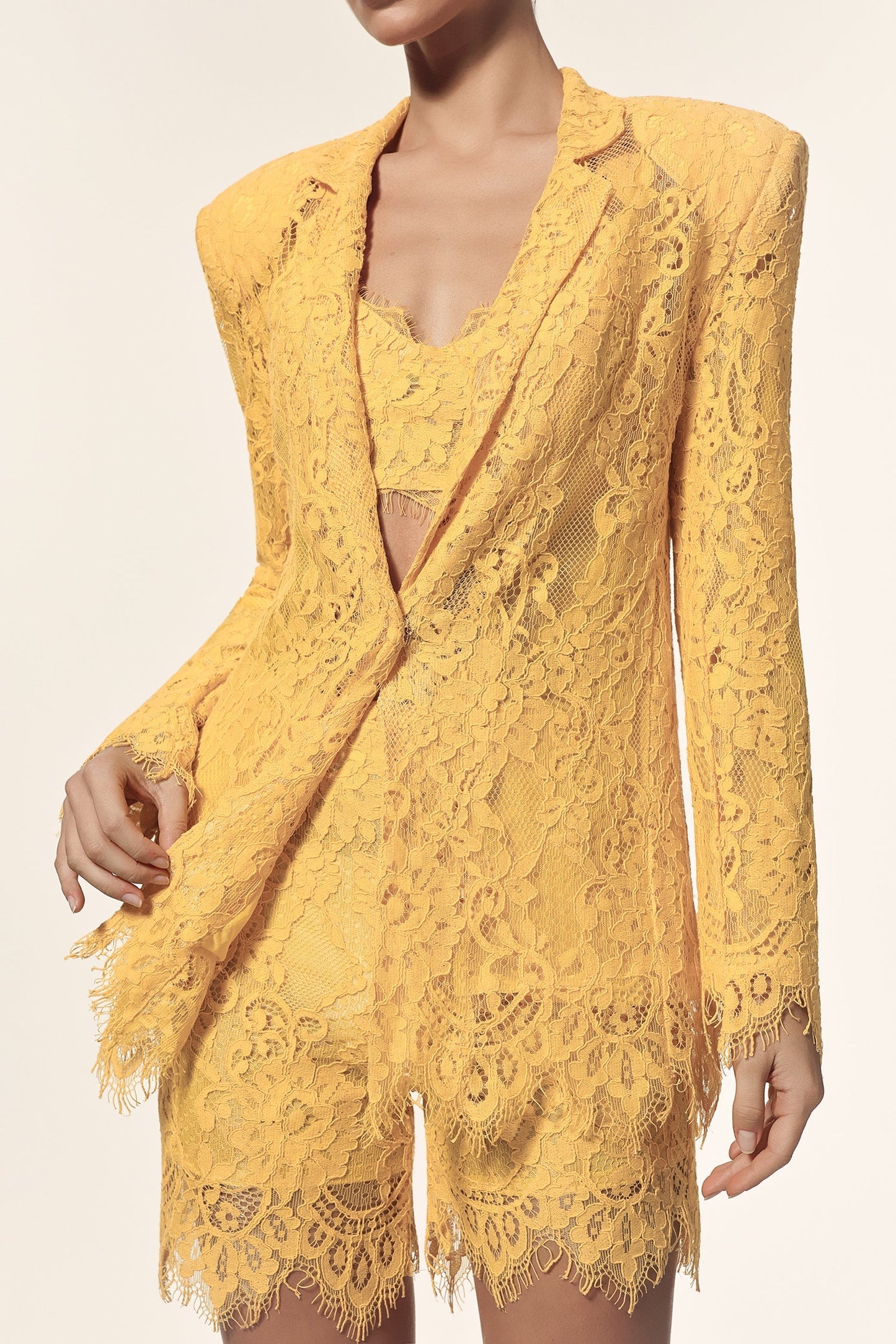Rosee Halter Long Sleeves Lace Coat And Shorts Three-Piece Set