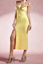 michaelia Sleeveless Diamond Slit Bandage Midi Dress