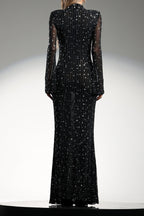 Gilian Long Sleeves High Neck Diamond Maxi Dress