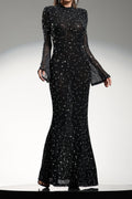 Gilian Long Sleeves High Neck Diamond Maxi Dress