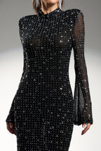 Gilian Long Sleeves High Neck Diamond Maxi Dress