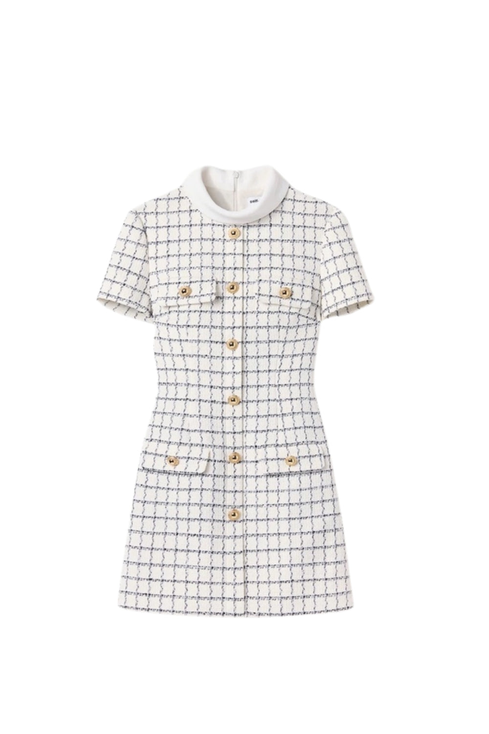 Flowering Girl Women Decorative Buttons Check Mini Dress In White