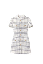 Flowering Girl Women Decorative Buttons Check Mini Dress In White