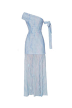 Flowering Girl Women Rosalind One-Shoulder Pleated Slim Maxi Dress In Blue