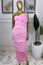 Flowering Girl Women IDRA STRAPLESS FLOWER RUCHED MAXI DRESS IN PINK