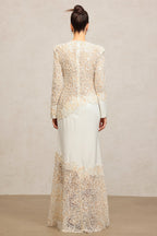 jacqueline Beige lace Embroidered long sleeve Maxi Dress