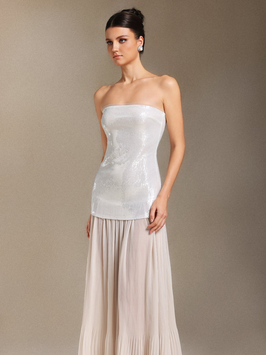 Flowering Girl Women Vafa Chest smearing Sequins Chiffon maxi dress