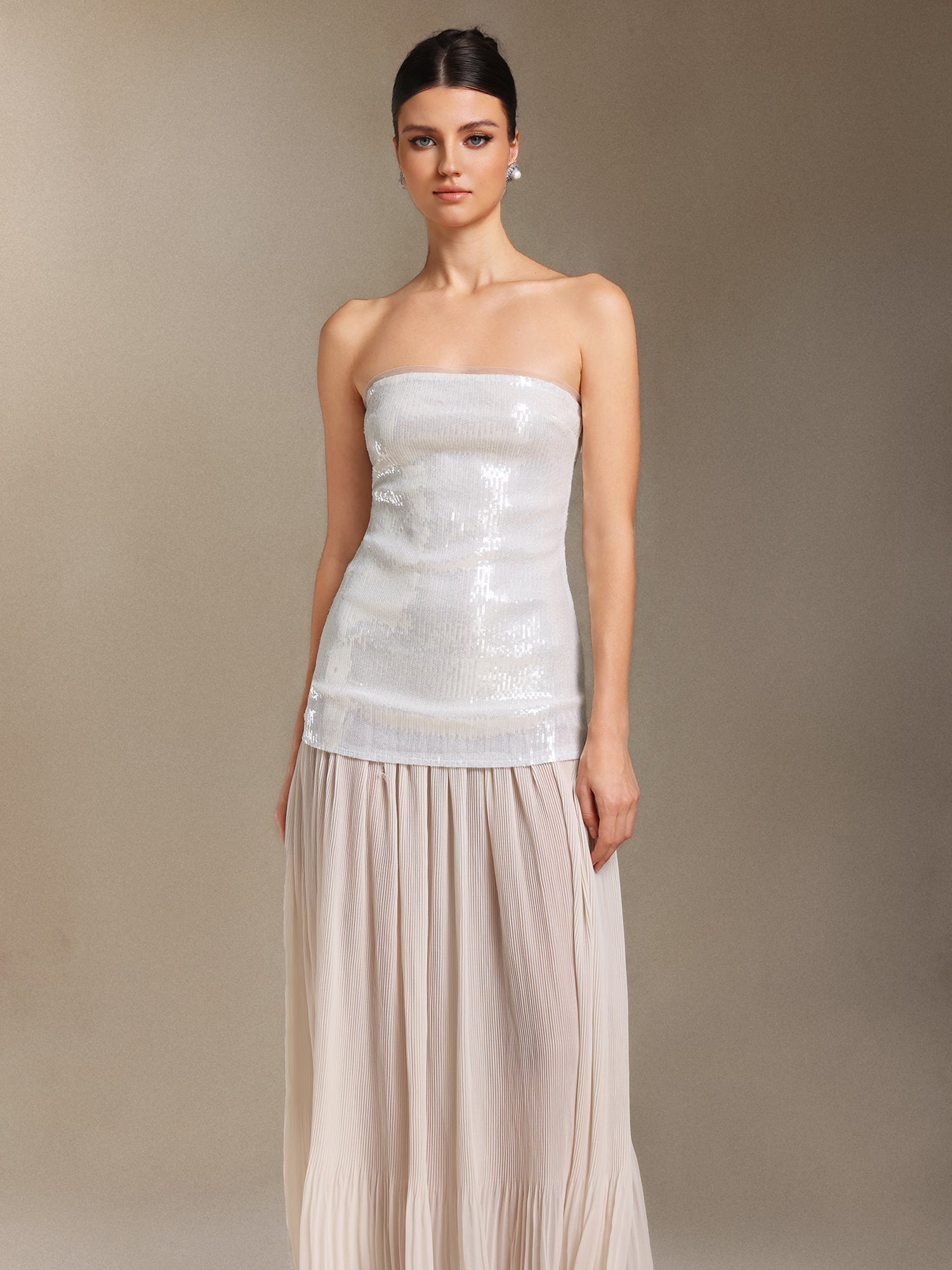 Flowering Girl Women Vafa Chest smearing Sequins Chiffon maxi dress