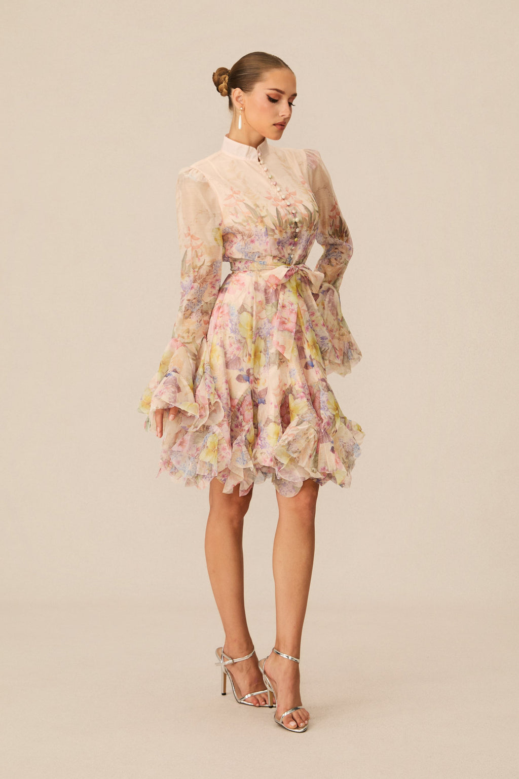 Lana Long Sleeve Chiffon Floral Mini Dress