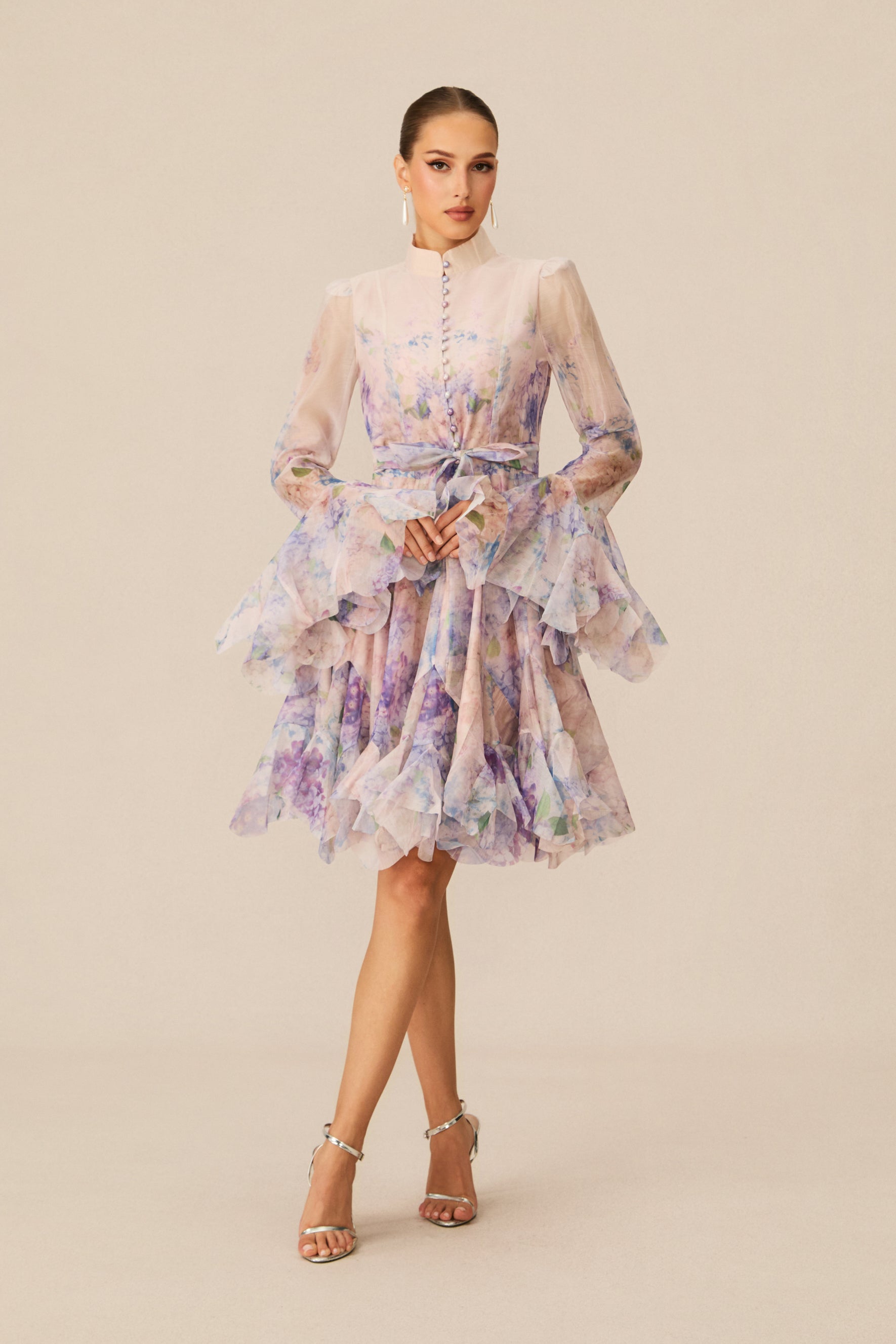 Flowering Girl Women Lana Long Sleeve Chiffon Floral Mini Dress