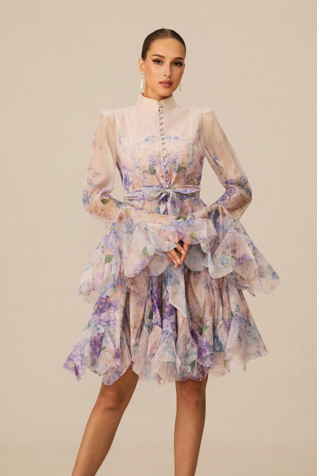 Lana Long Sleeve Chiffon Floral Mini Dress