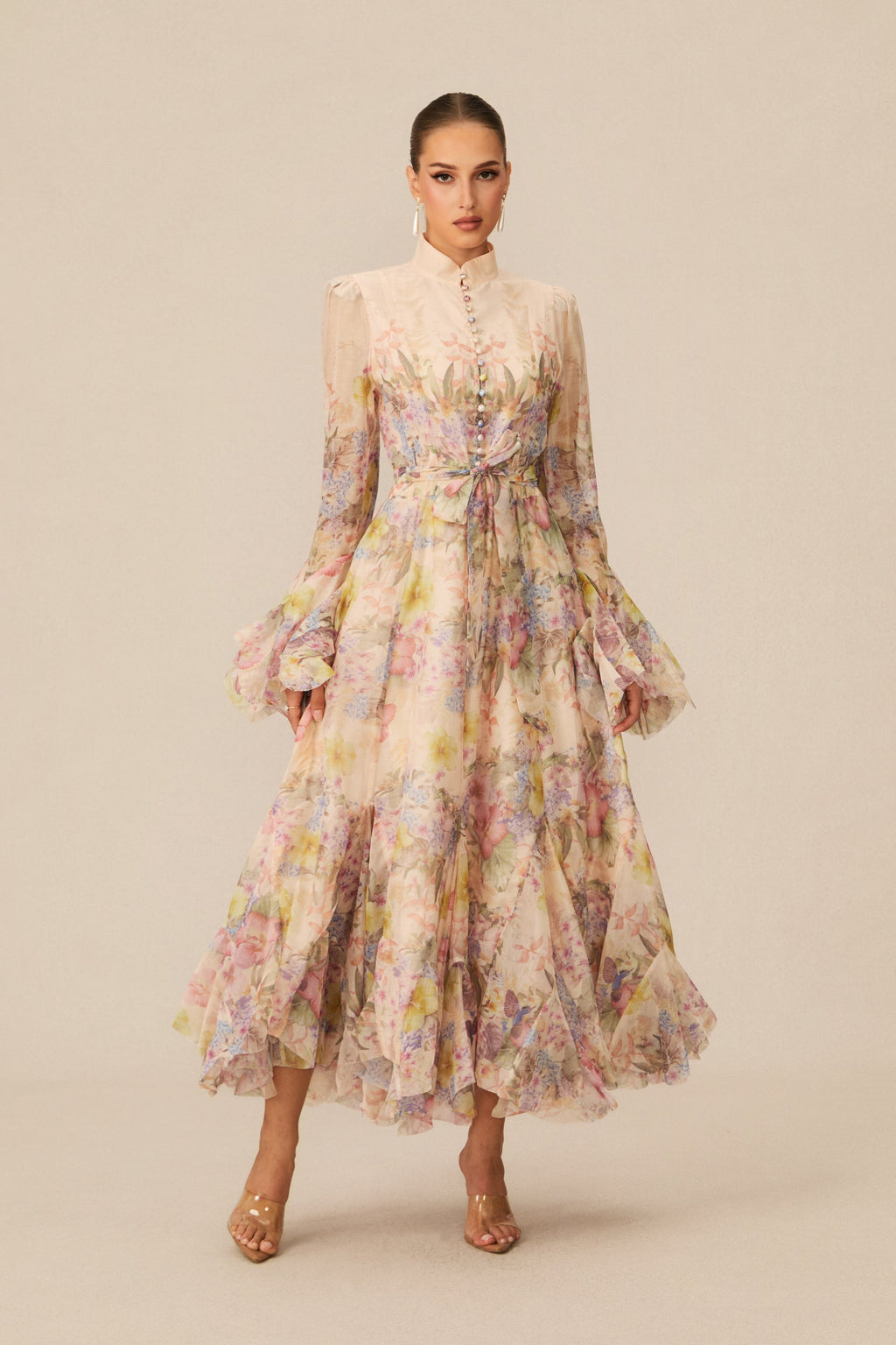 Alessia Long Sleeve Floral Mock Neck Maxi Dress