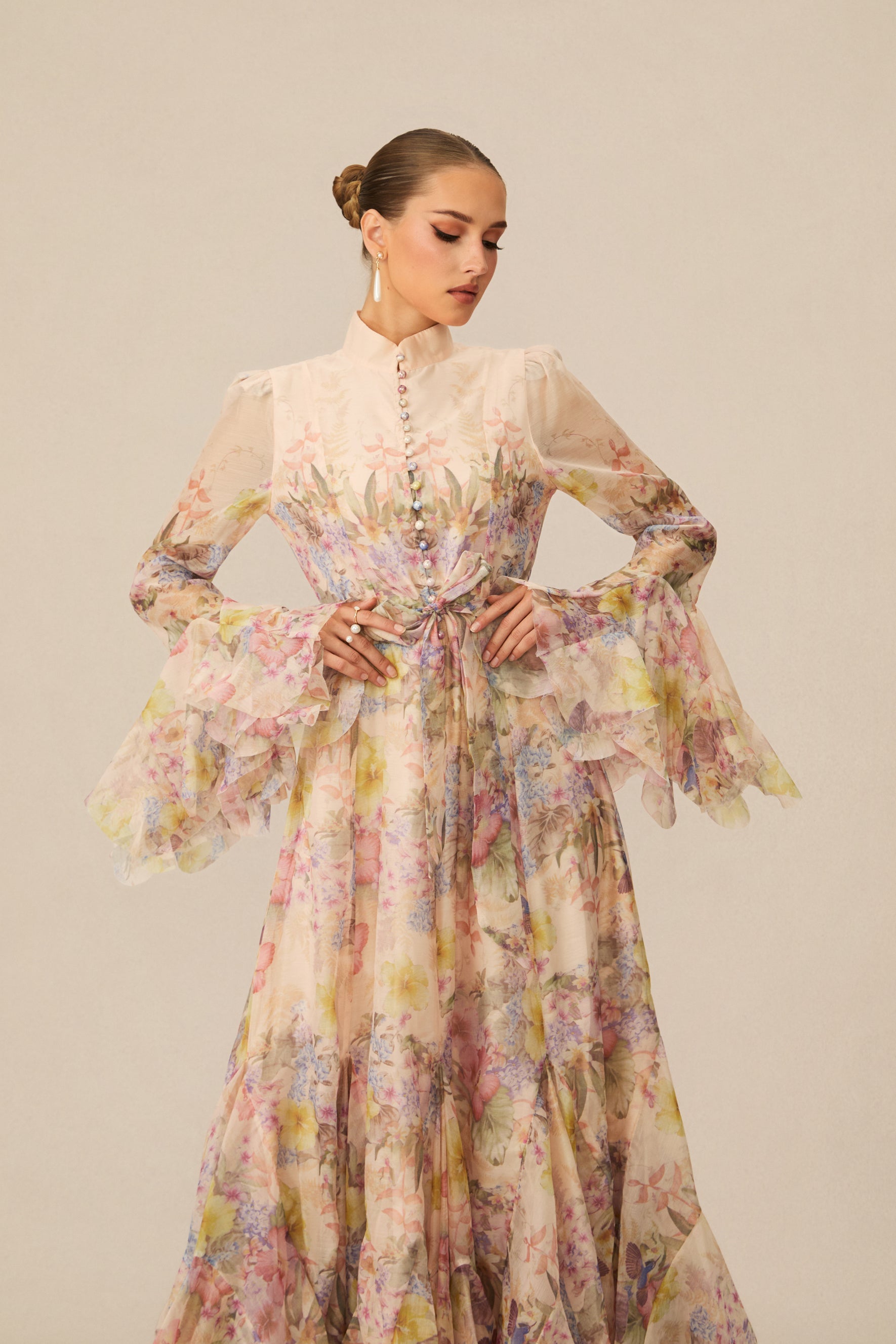Alessia Long Sleeve Floral Mock Neck Maxi Dress