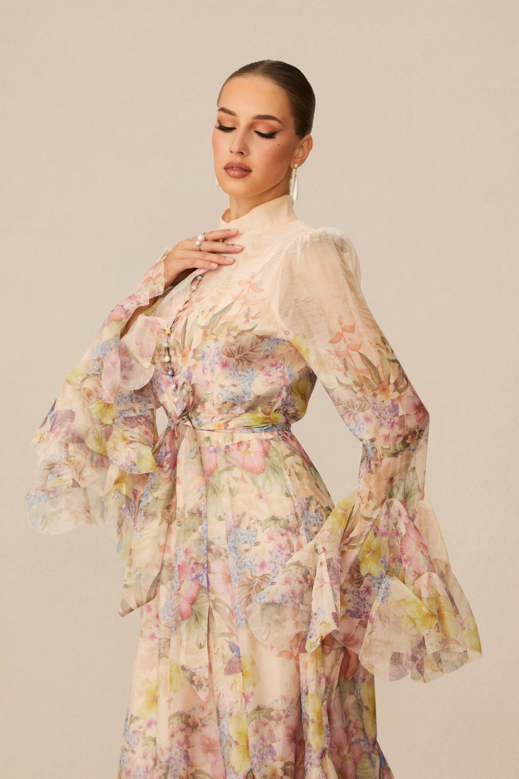 Alessia Long Sleeve Floral Mock Neck Maxi Dress