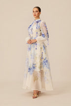 sandra Blue Floral Print puff sleeve Maxi Dress