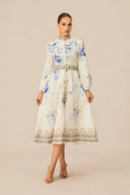 White Floral Print Midi Dress