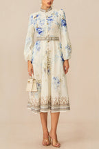 White Floral Print Midi Dress