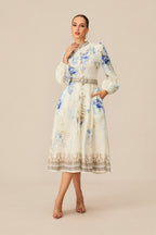 White Floral Print Midi Dress