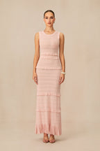 mildred Pink Textured Knit Maxi Dress & Cardigan Set