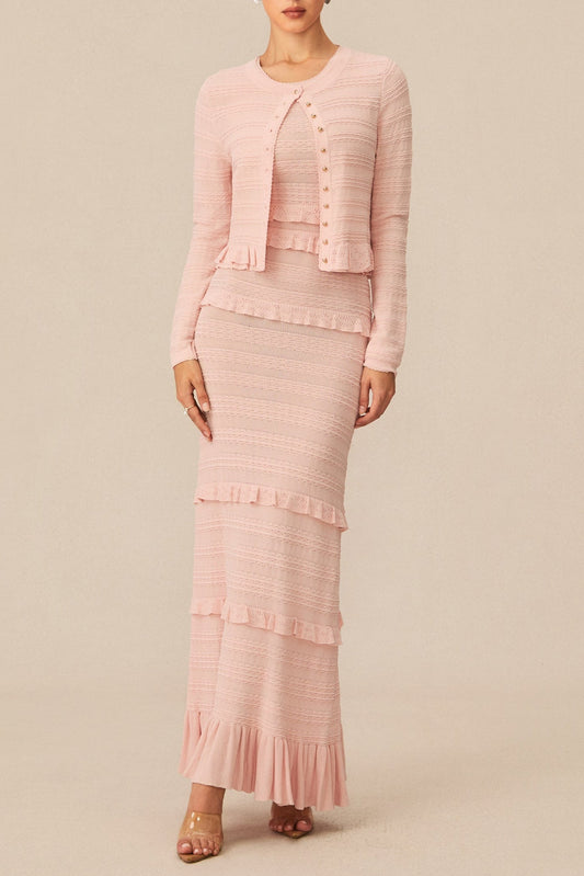 mildred Pink Textured Knit Maxi Dress & Cardigan Set