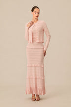 mildred Pink Textured Knit Maxi Dress & Cardigan Set
