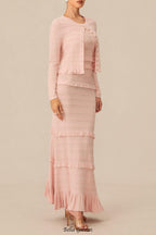 mildred Pink Textured Knit Maxi Dress & Cardigan Set