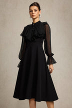 helen Long Sleeves Diamond Artificial Feather Black Top And Skirt Two-Piece Set