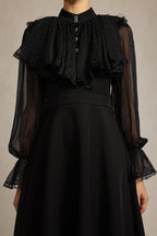 helen Long Sleeves Diamond Artificial Feather Black Top And Skirt Two-Piece Set