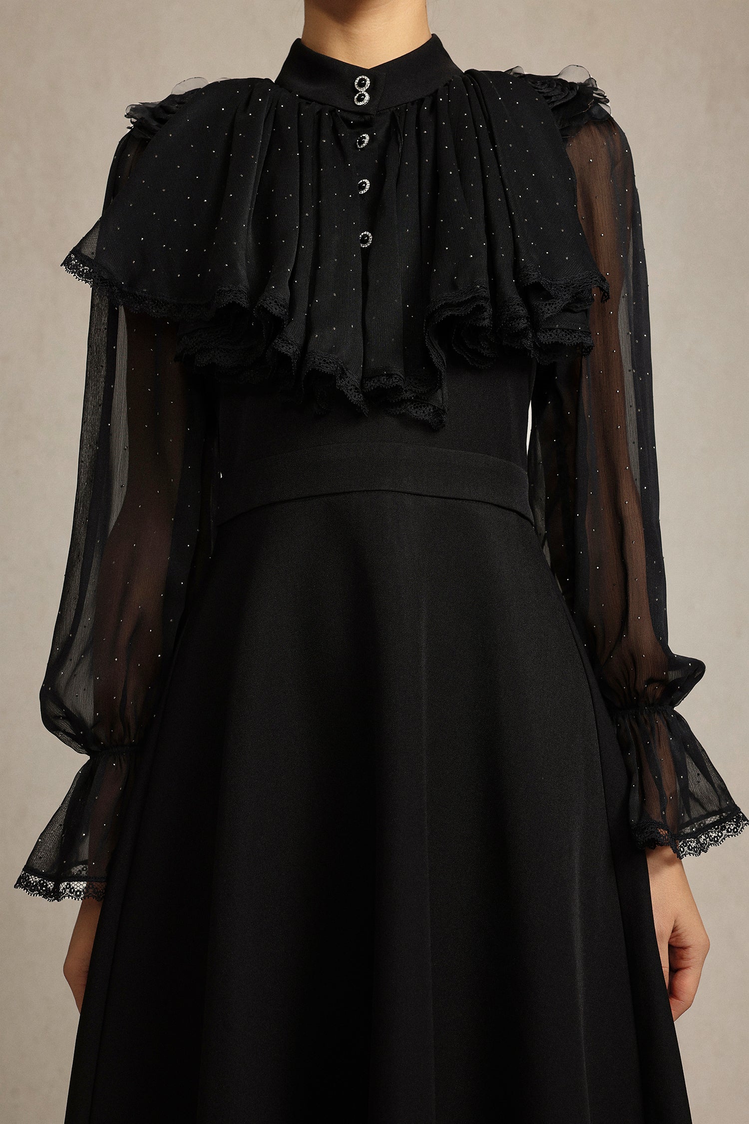 helen Long Sleeves Diamond Artificial Feather Black Top And Skirt Two-Piece Set