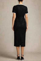 Round Neck Short Sleeves sequin Maxi Dress in black