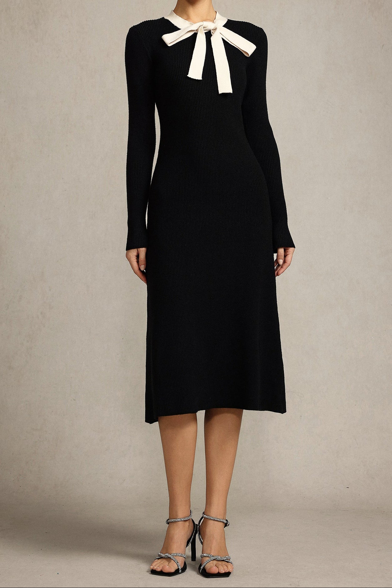 Flowering Girl Women Janice Round Neck Long Sleeves Bowknot Streamer Maxi Dress In Black