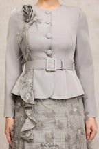 dominic grey Round Neck Long Sleeves Flower Top And Skirt Two-Piece Set