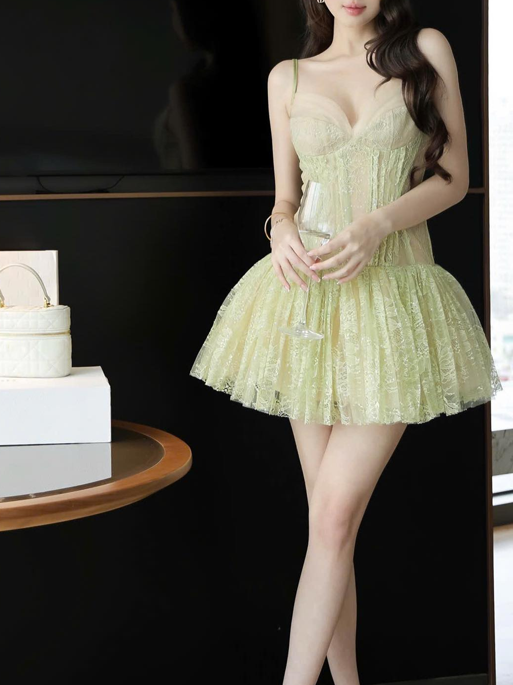 Dorothy Lace Crochet Mini Dress In Green