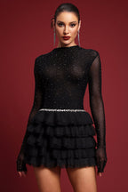 Kerta Classic Contour Crystal Ruffle Mesh Mini Dress