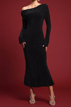 natividad Contour One Shoulder Crystal Maxi Dress in black