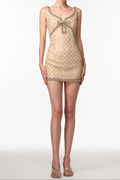 mona Embellished Rhinestone Sequin Mini Dress in yellow