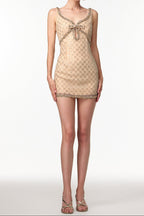 mona Embellished Rhinestone Sequin Mini Dress in yellow
