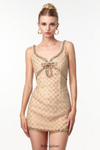 mona Embellished Rhinestone Sequin Mini Dress in yellow